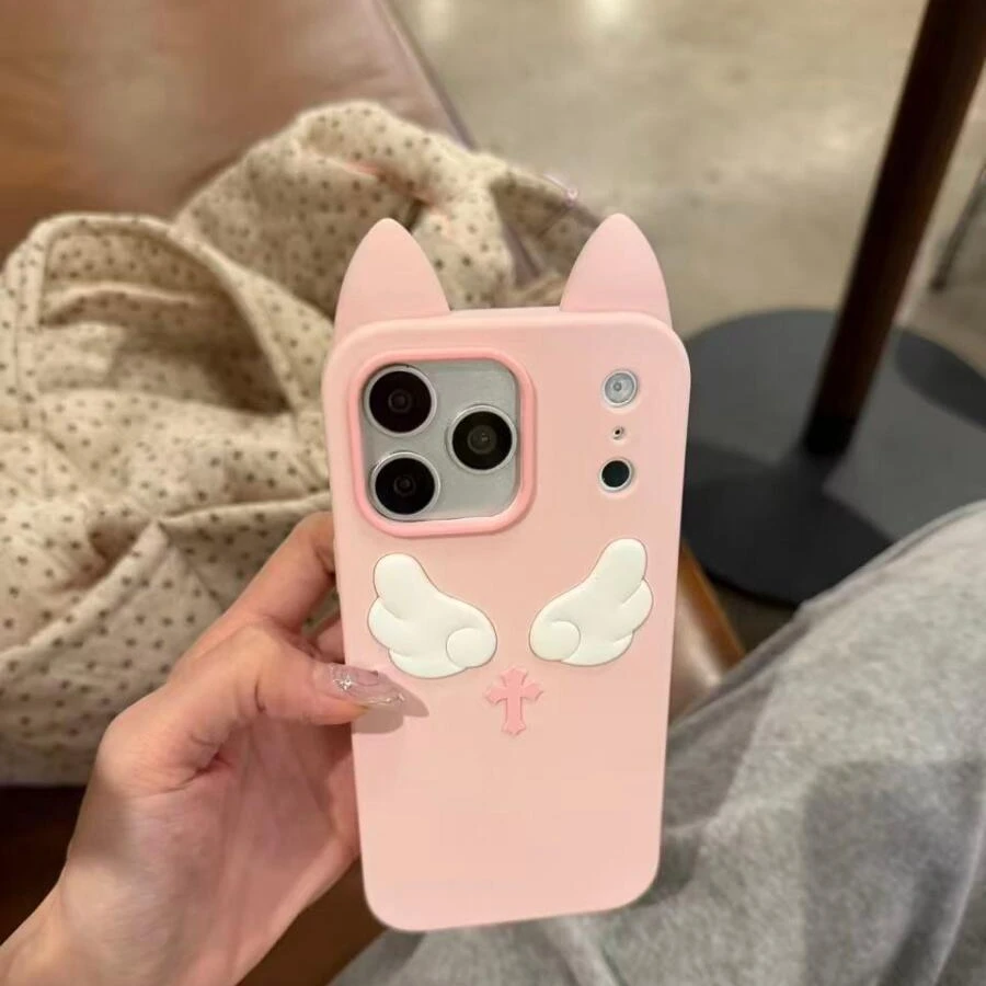 硅胶粉色立体翅膀十字架适用于苹果17promax手机壳16保护套防摔软