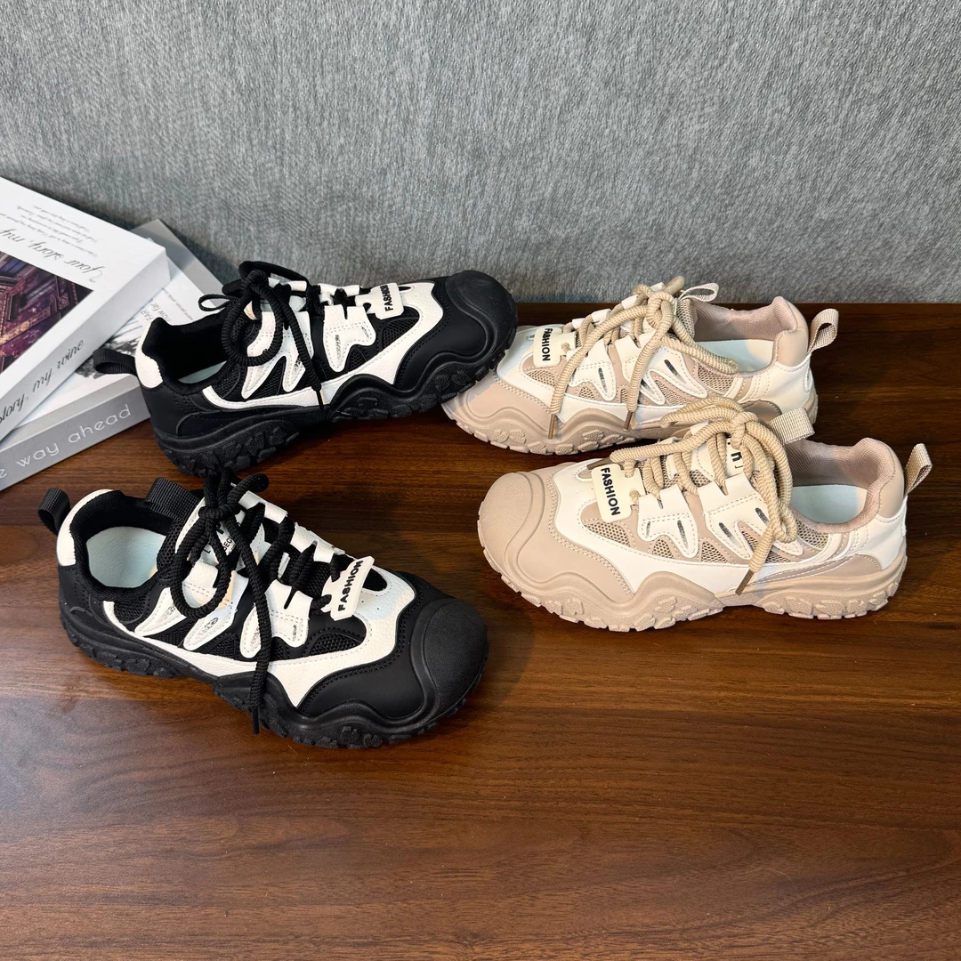 D822 网面透气登山鞋女2025徒步运动休闲鞋丑萌复古百搭老爹鞋