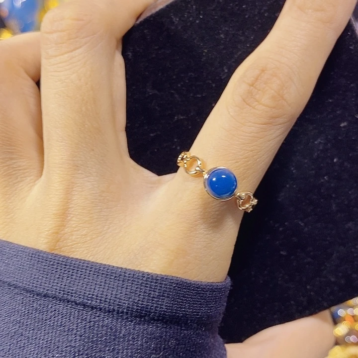 蓝珀银S925镶嵌珠宝奇石多米尼加蓝珀戒指