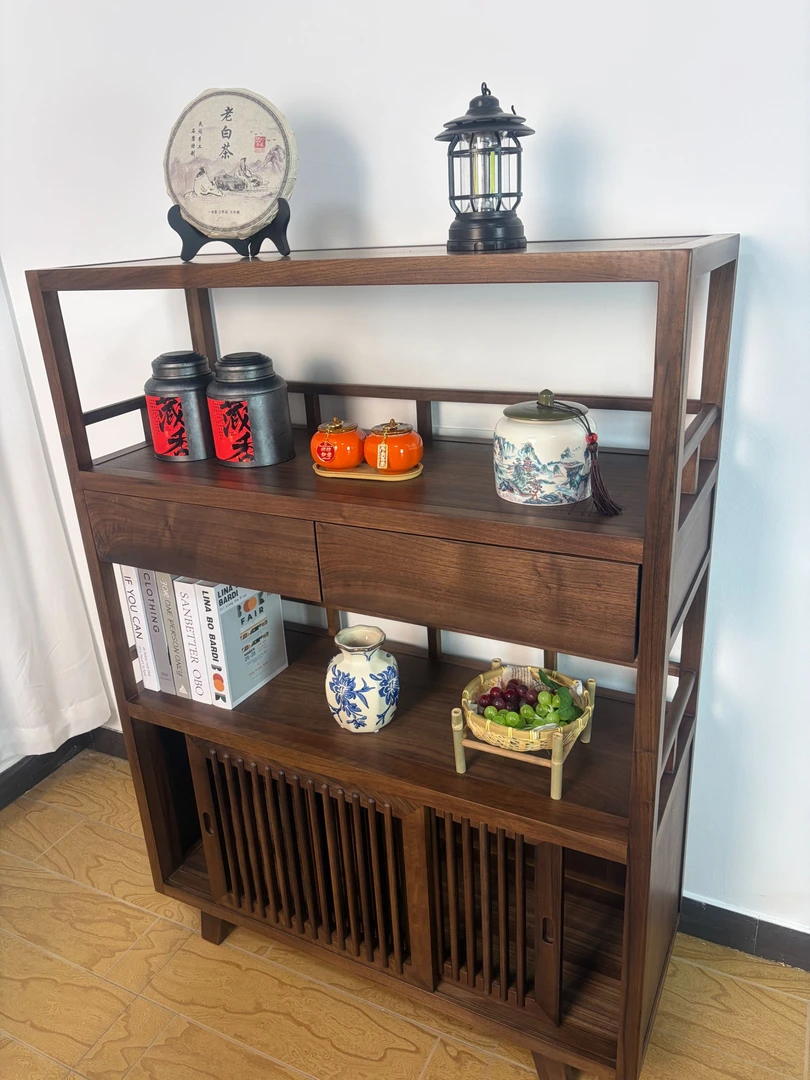 实木黑胡桃木博古架茶室陈列柜置物架多宝阁新中式