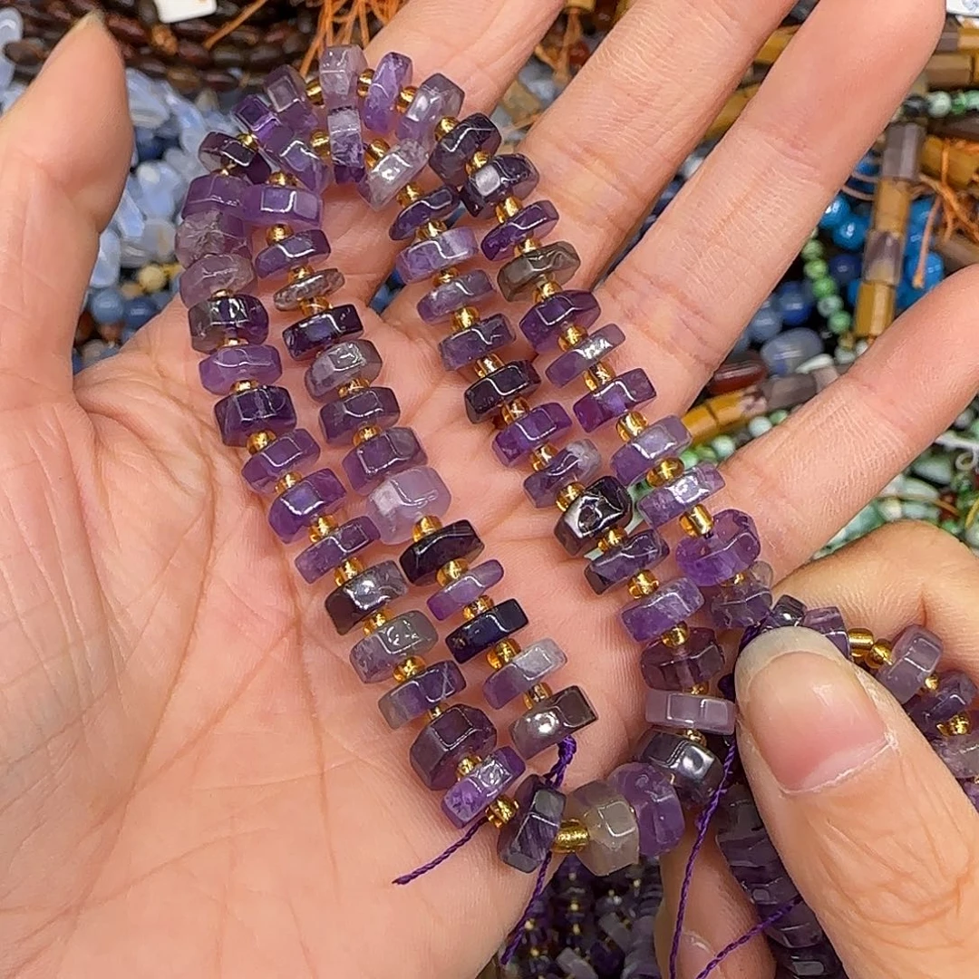 玛瑙/玉髓合金珠宝半成品紫水晶8mm一条剁珠隔片