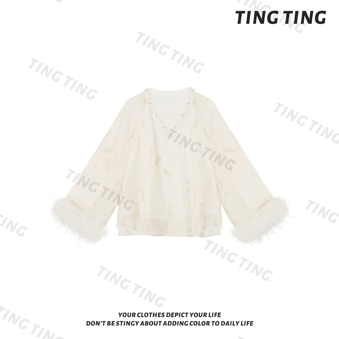 【婷婷】《灵隐》温柔毛毛刺绣钉珠慵懒上衣 TT2SQTY2076