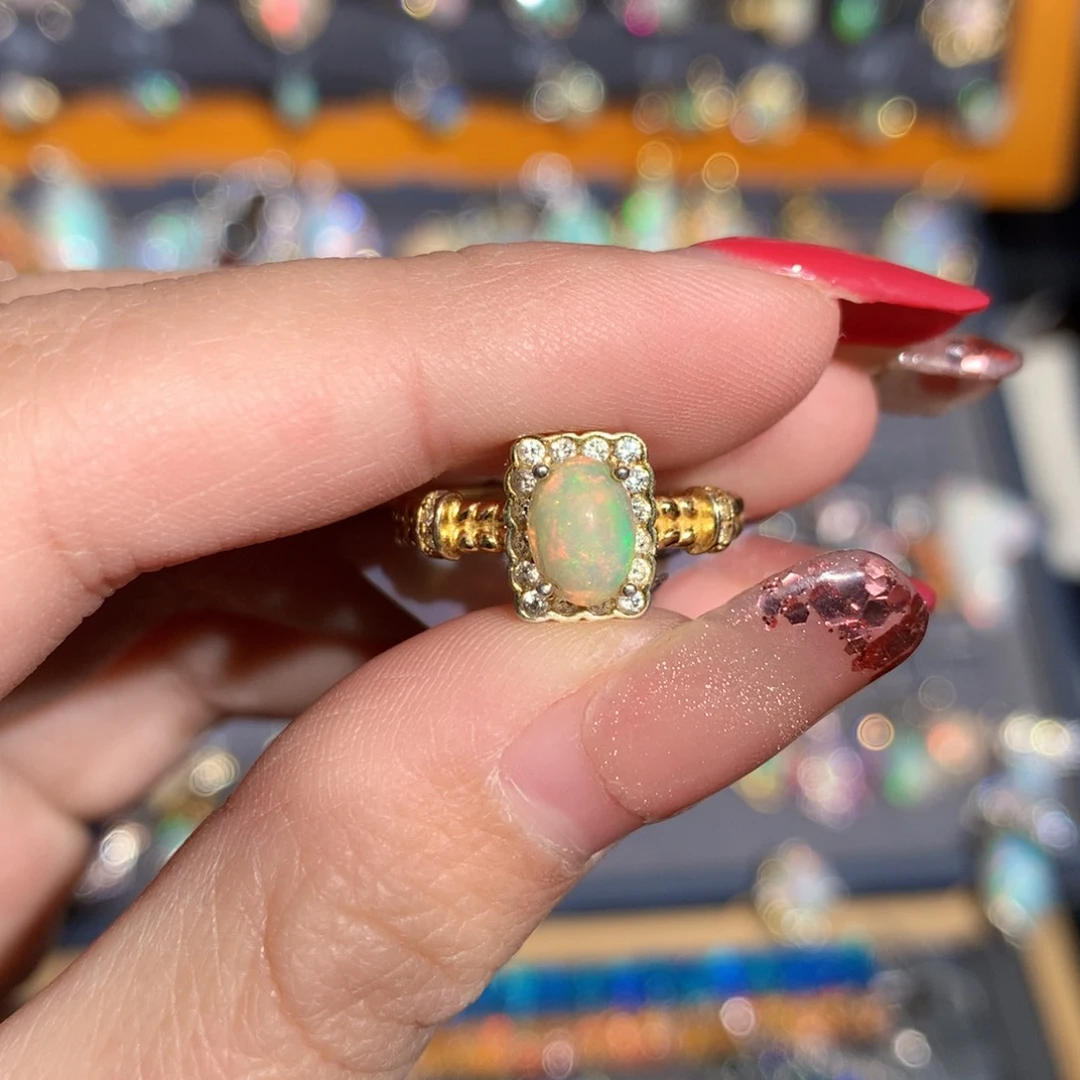 银S925镶嵌欧泊欧泊戒指y