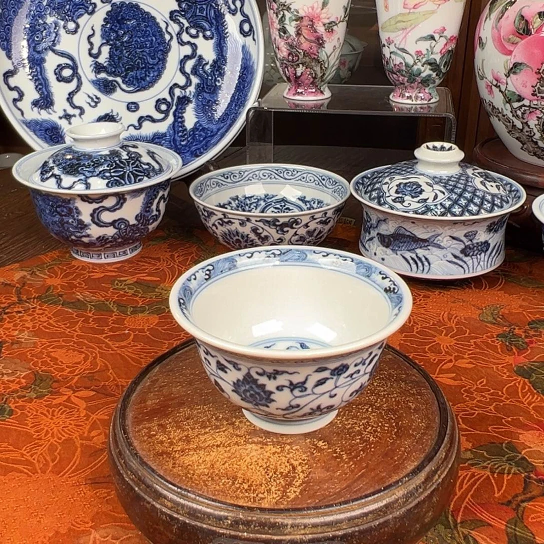 瓷杯子元煦窑缠枝莲压手杯