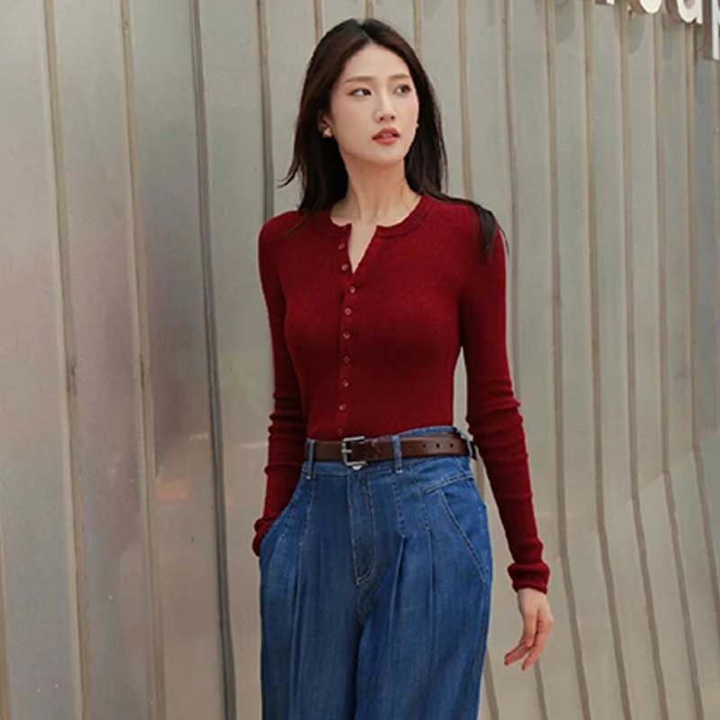{专柜}商场同款2025春秋气质修身百搭圆领长袖针织开衫外套548037