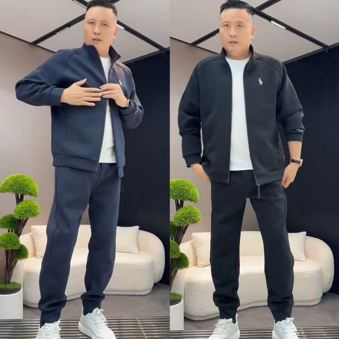 品至家新款男士潮流高端立领连帽时尚套装外套裤子休闲运动两件套