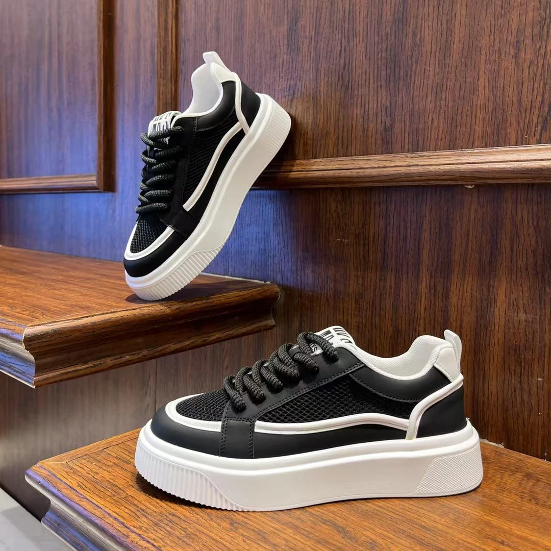 男鞋2025春夏季网面韩版潮流厚底休闲板鞋低帮轻便系带透气潮男鞋