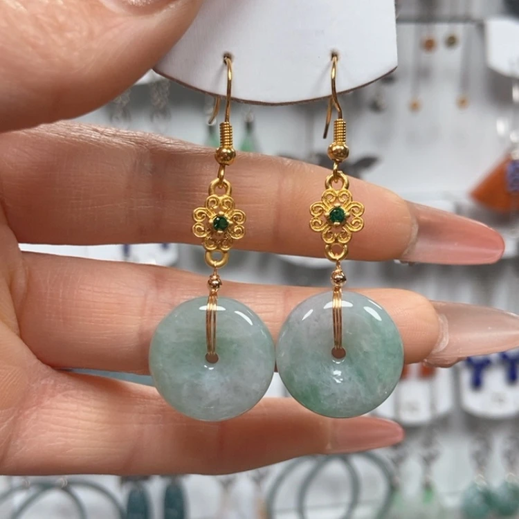 【闪购商品】翡翠耳饰银S925镀金镶嵌
