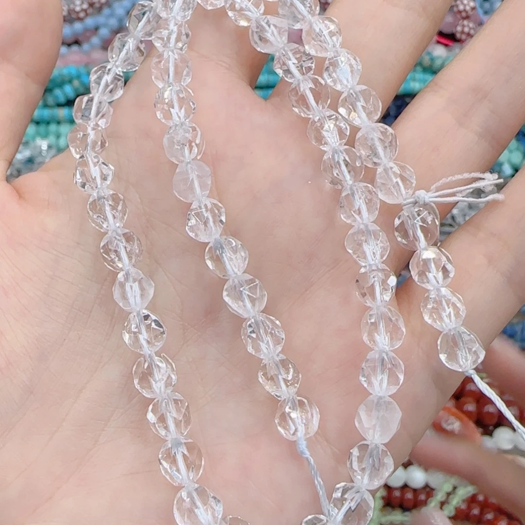 未镶嵌玛瑙/玉髓珠宝半成品天然白水晶切面一条卡6特价