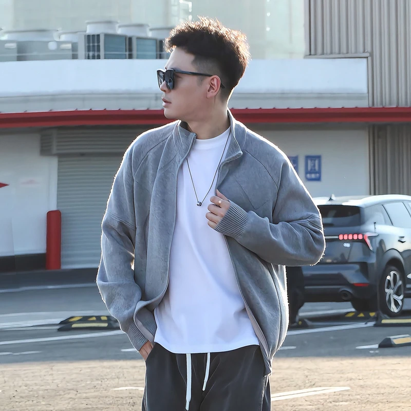 双拉链立领慵懒秋季男士新款针织开衫潮流帅气百搭休闲宽松毛衣男