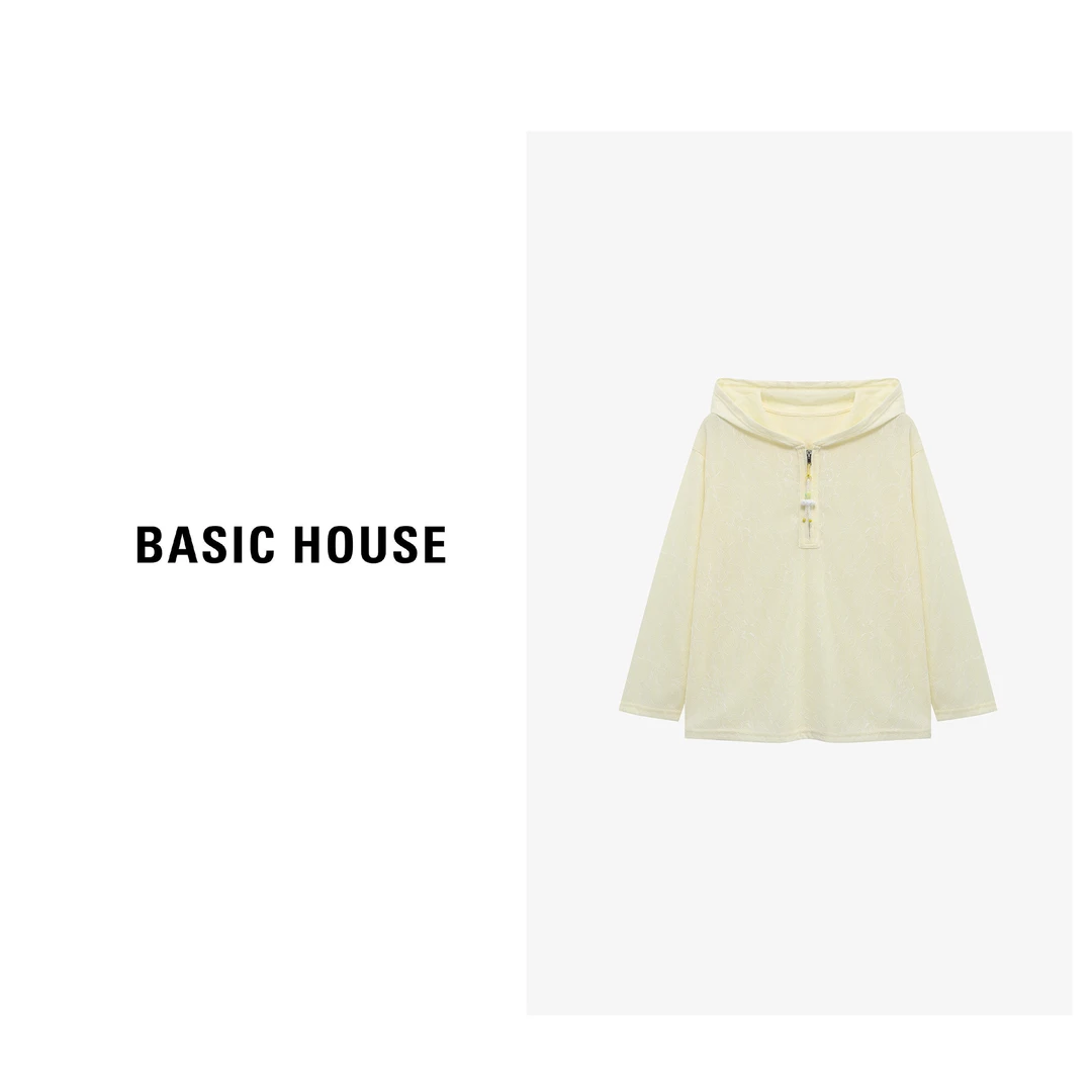 Basic House/百家好蕾丝工艺设计感休闲连帽长袖T恤B0625B5IQD2