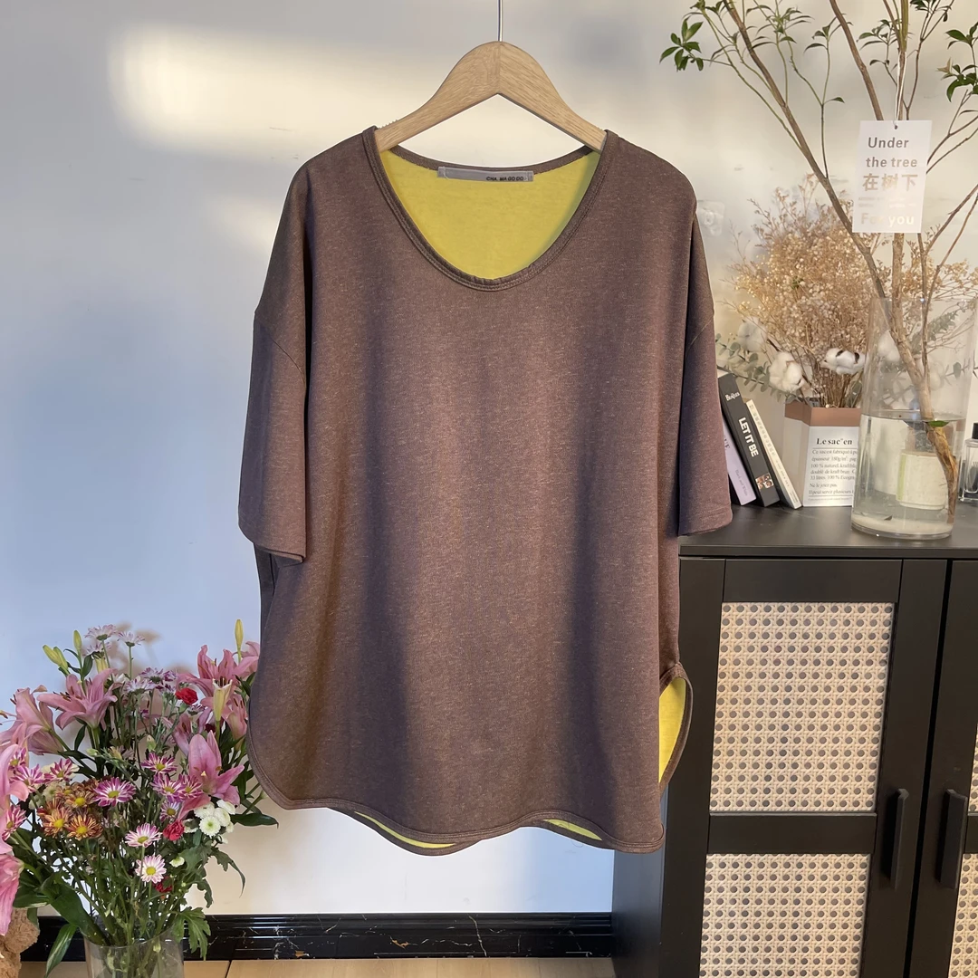 Yun Shen-「茶马双面撞色鸭蛋领T」夏季时尚百搭撞色鸭蛋T恤9203-CH