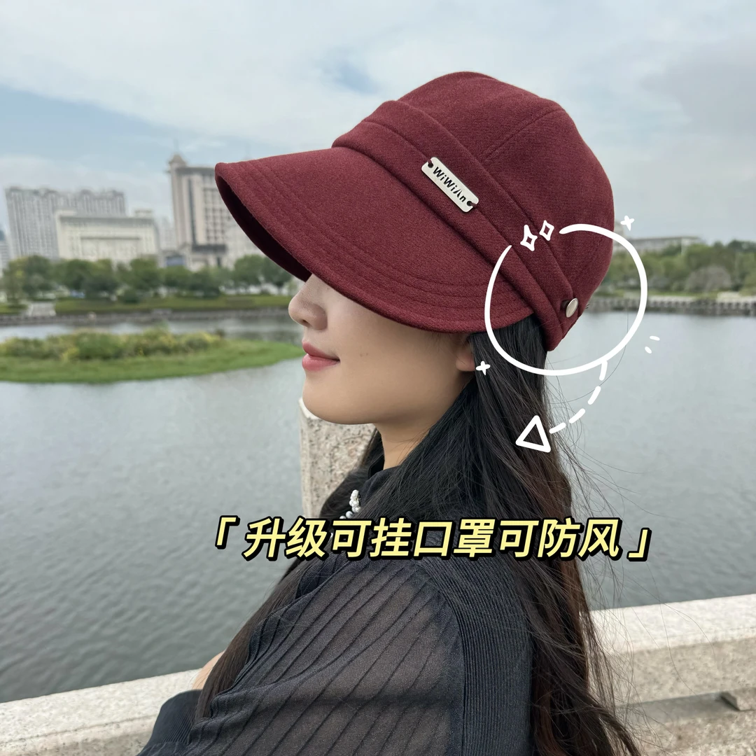 韩版简约横铁标赫本风加厚保暖贝雷帽女秋冬显脸小大头围鸭舌帽