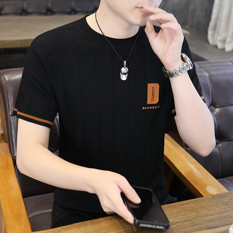 【高品质 冰麻】2025夏季短袖时尚修身休闲百搭半袖潮流圆领T651 A