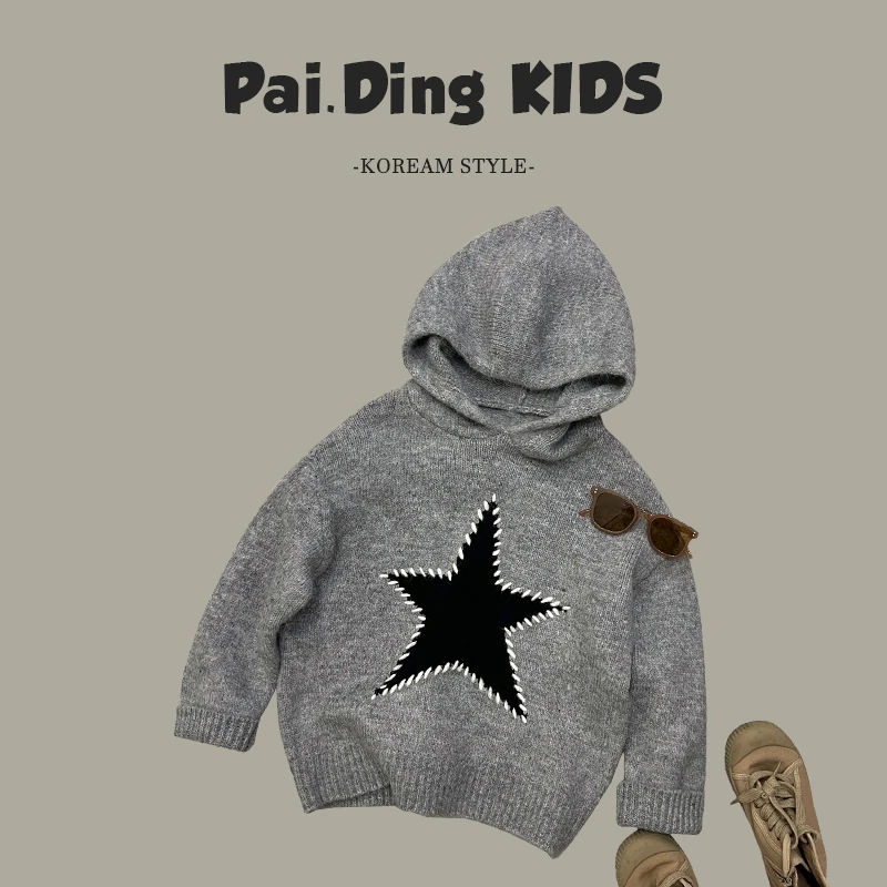 春秋装儿童韩版时尚休闲宽松五角星连帽软糯毛衣SJ4123-CCCC