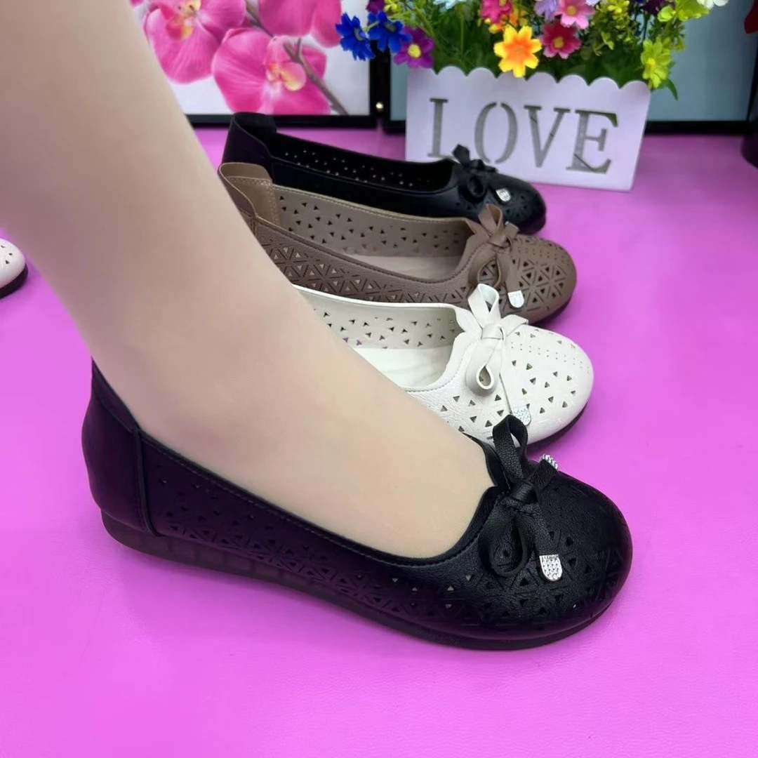 女轻职风低跟镂空中老年洞洞鞋坡跟春夏女鞋单鞋凉鞋夏季