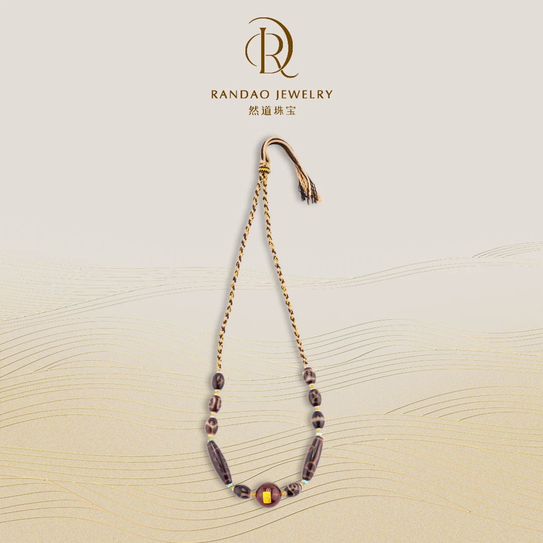 【然道珠宝】玛瑙珠子DIY 蓝珀金福项链项圈吊坠