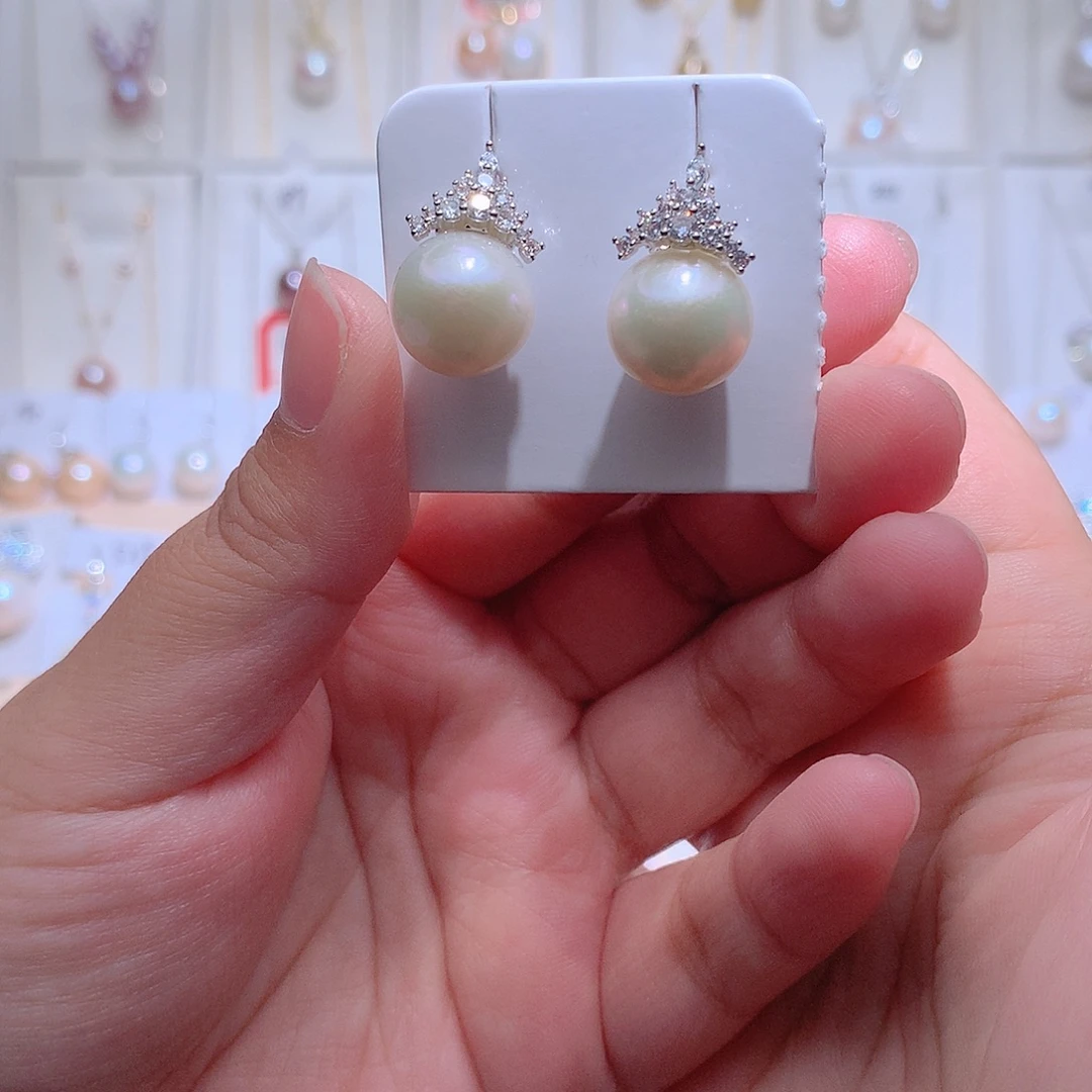 淡水珍珠银S925镶嵌耳饰CC12.5mm