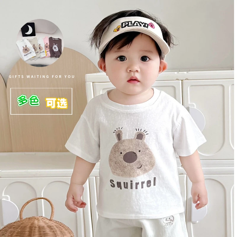 宝宝衣服夏雪花棉短袖T恤卡通薄款婴儿衣服白色小童t恤小月龄半袖