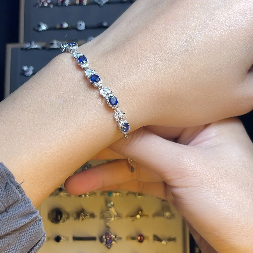 蓝宝石手链银S925镶嵌