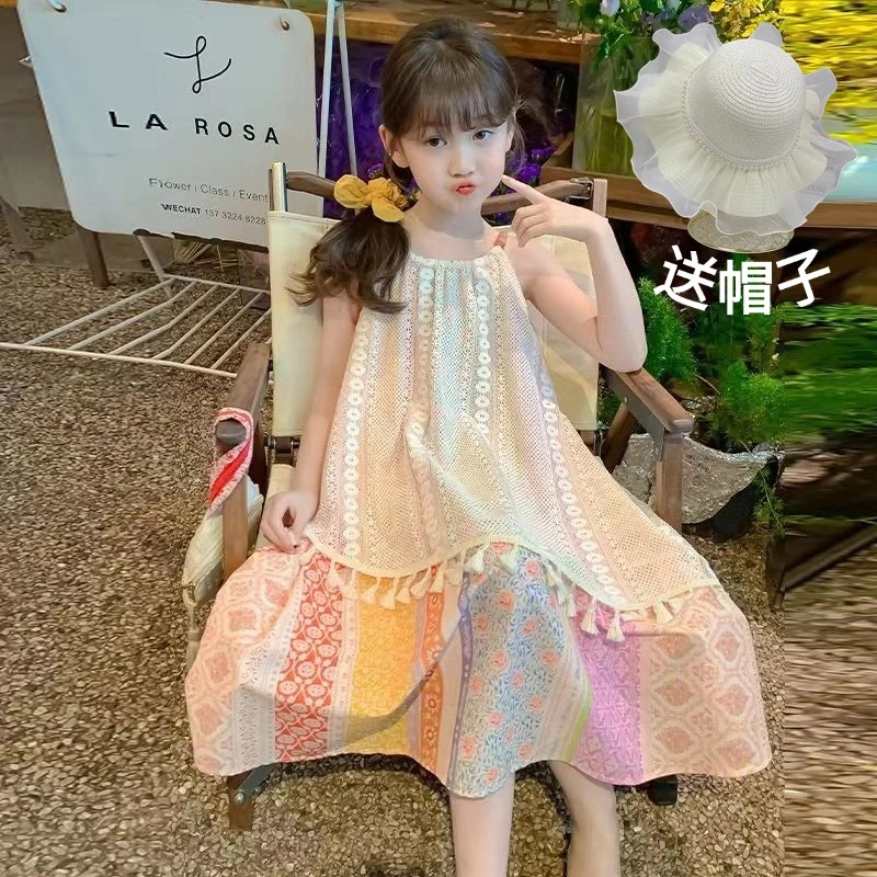 女童吊带连衣裙2025夏装夏季新款洋气儿童度假无袖波西米亚风裙子