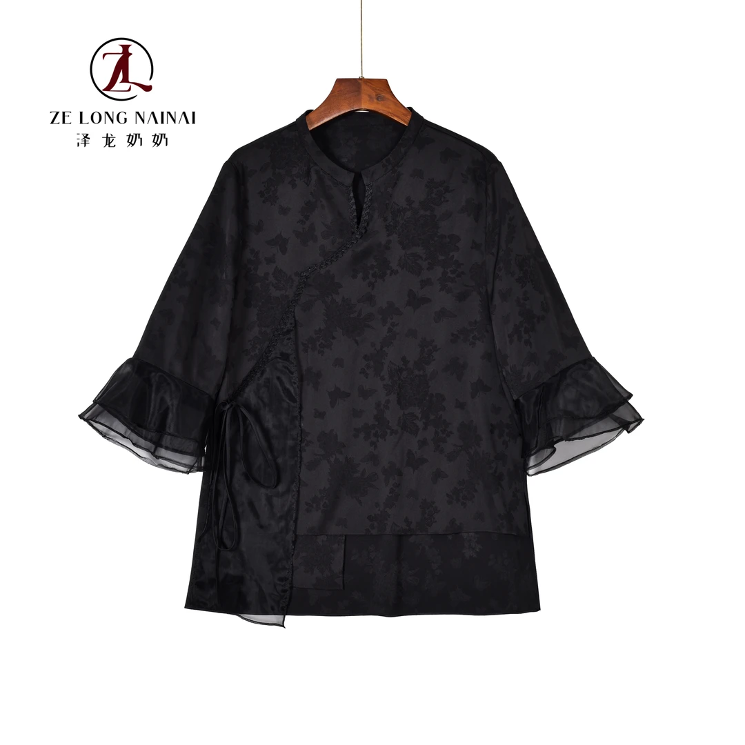 2560斜襟提花V领上衣禅服衬衣古风中国风白色  2