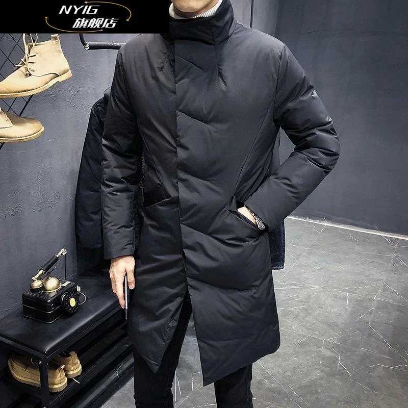 NYIG韩版时尚西服款棉衣男士中长款立领保暖棉服男青年棉衣外套潮