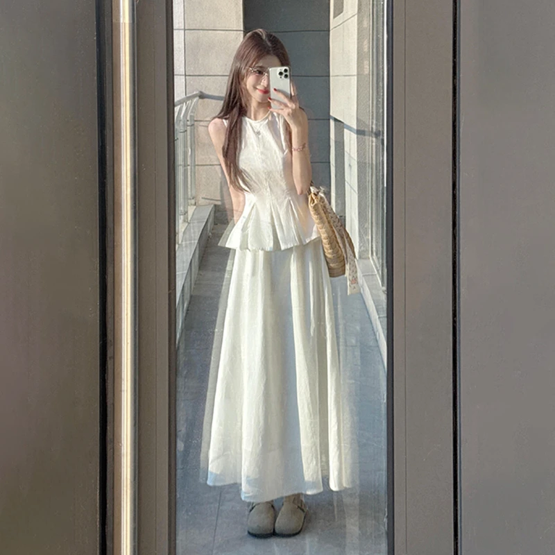 法式温柔白色背心吊带连衣裙女夏季2025年新款巨好看气质长裙套装
