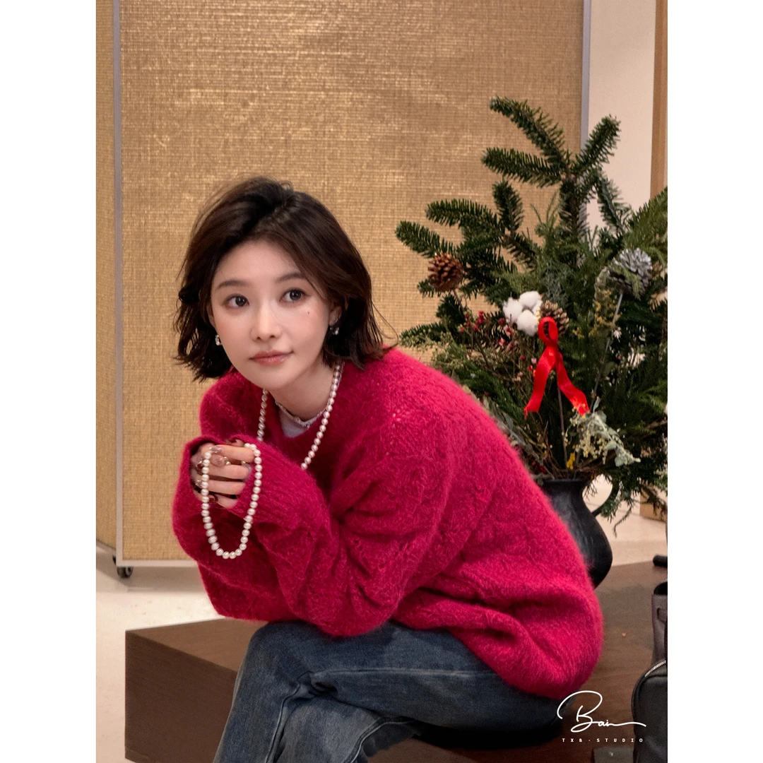 TXB “S+圣诞乐章”进口羊驼绒混纺舒适绒毛跨年圆领针织衫XB-8023