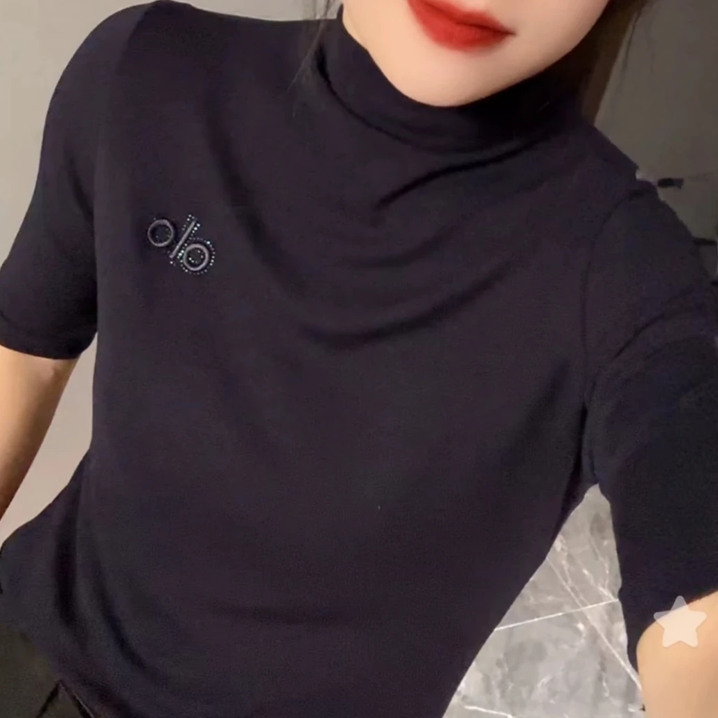 圆领螺纹短袖拼接半高领常规T恤内搭打底衫网红加绒长袖ins显瘦