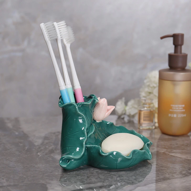 多功能陶瓷郁金香肥皂盒沥水家用牙膏牙刷架荷花香皂盒LSQ