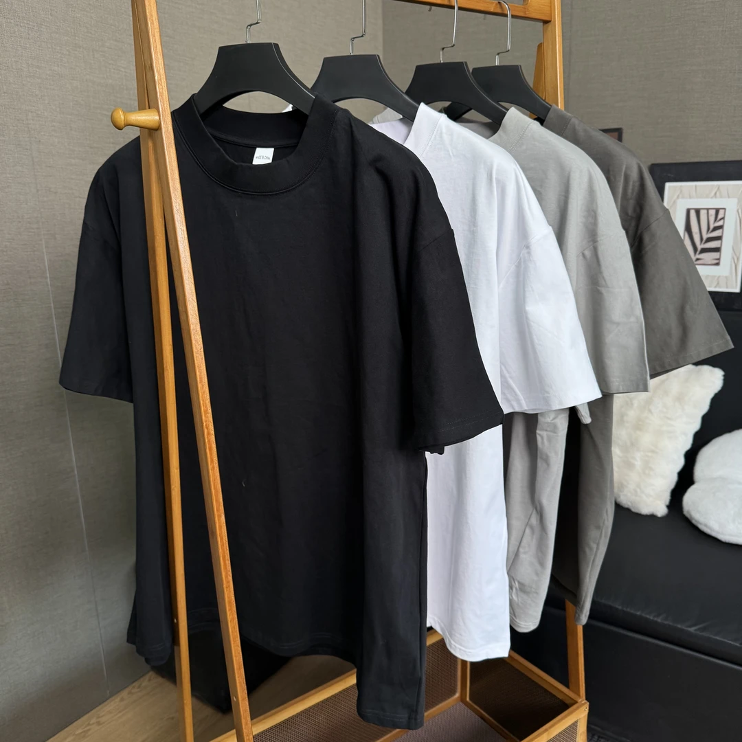 加肥加大轻奢潮牌夏季重磅短袖T恤宽松圆领大码男士纯棉半袖