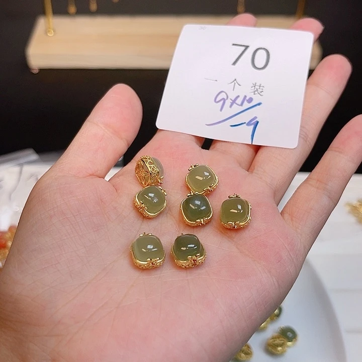 水晶珠宝半成品银S925镀金镶嵌70 。