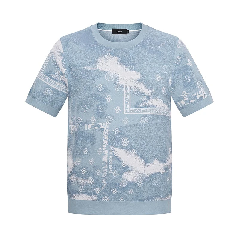 RARE威雅25春夏【天空之城系列】新款白蓝提花短袖毛衫