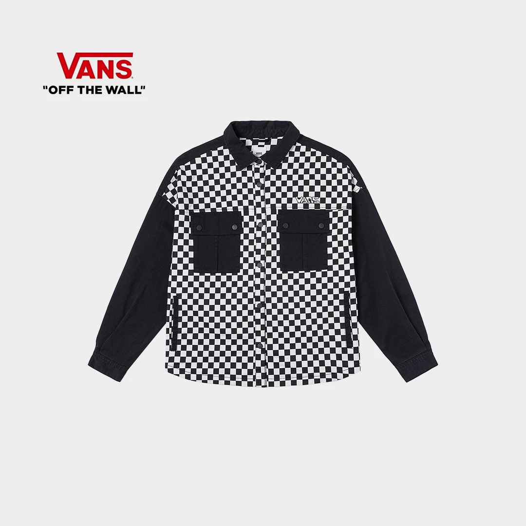 Vans范斯女士长袖衬衫暗扣门襟时尚棋盘格衬衫上衣休闲NFAEC5