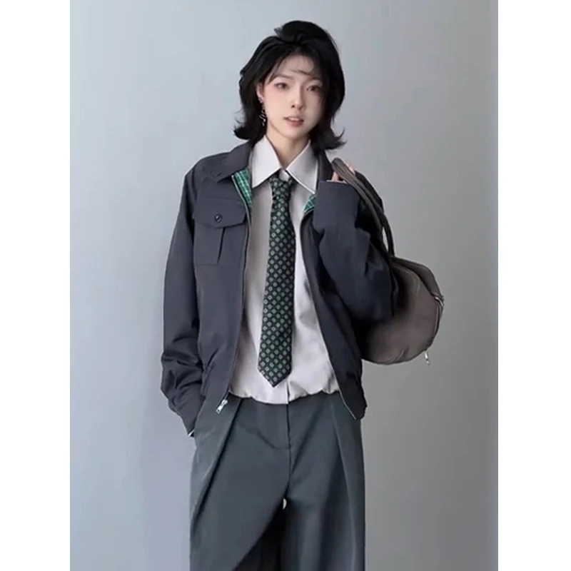美式复古短款工装外套男款秋老钱风高级感格子拼接立领哈灵顿夹克