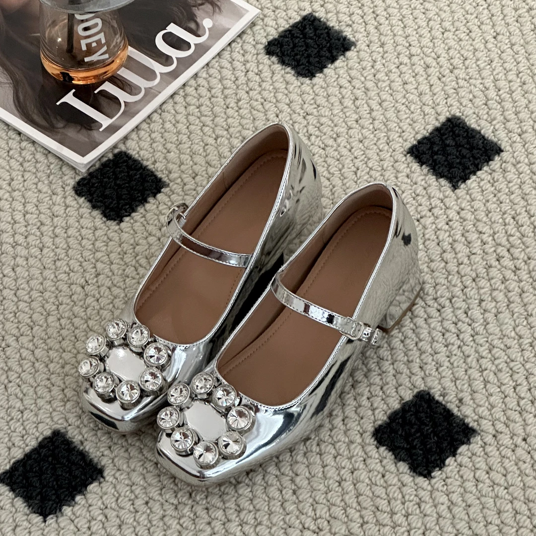 晚睡兰·内增高7cm方头浅口银色芭蕾鞋春夏新款甜美风玛丽珍单鞋女