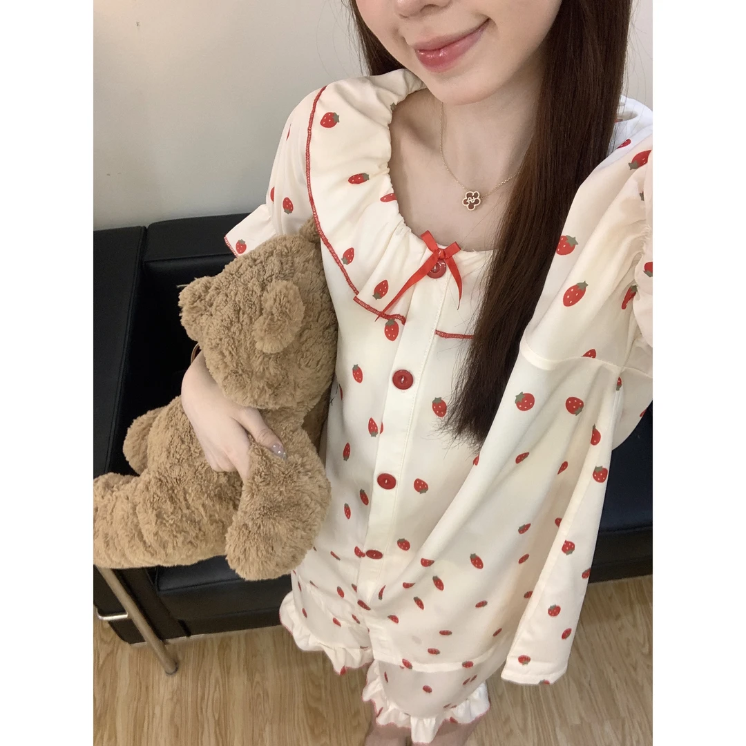 新款爆款时尚舒适软冰丝可外穿短袖短裤两件套冰丝家居服套装