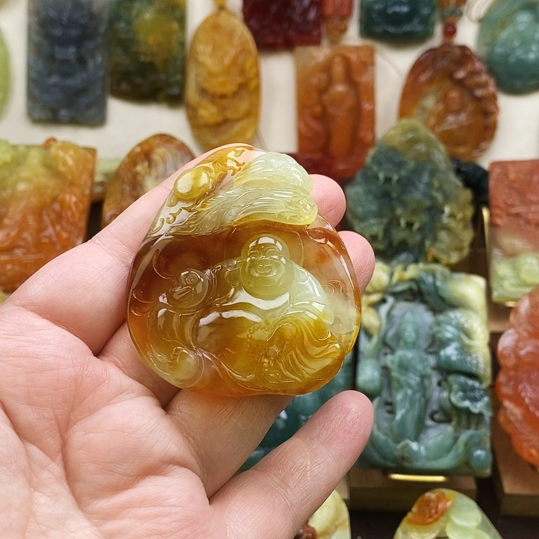 思***邪蛇纹石玉未镶嵌颈饰精品佛