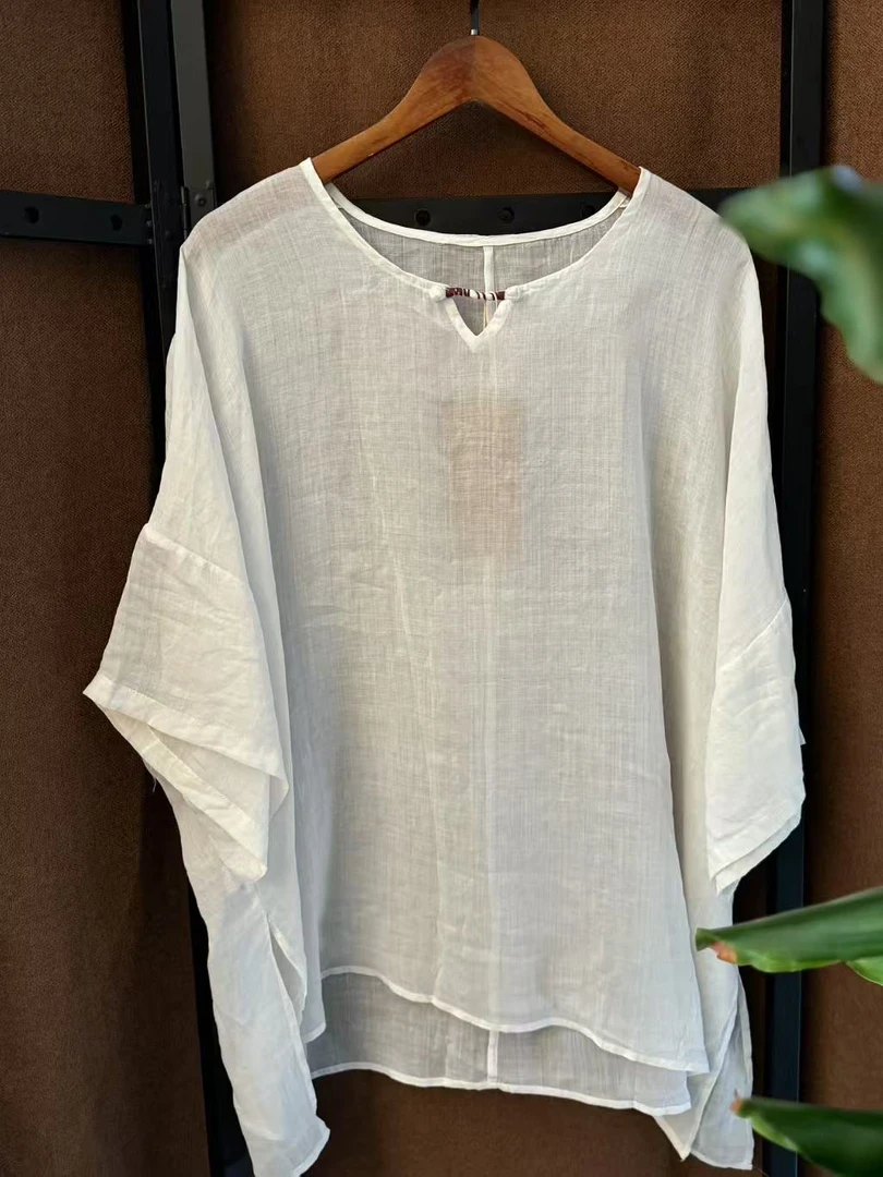 【夏未央·苎麻系列】夏季纯苎麻复古一粒扣上衣（胸160衣长77）