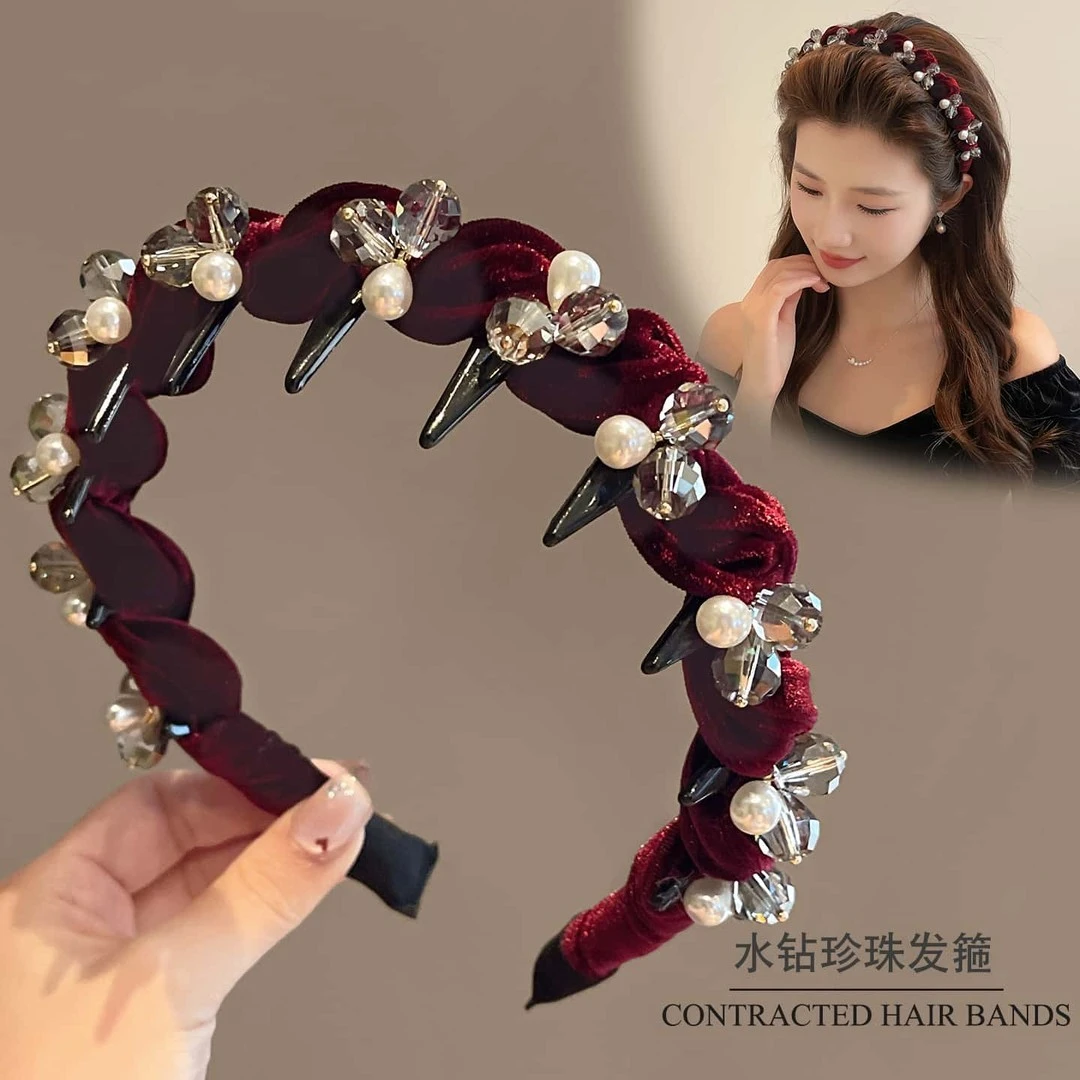 红色丝绒珍珠发箍女高级感2025新款轻奢高颅顶洗脸头箍压发卡头饰