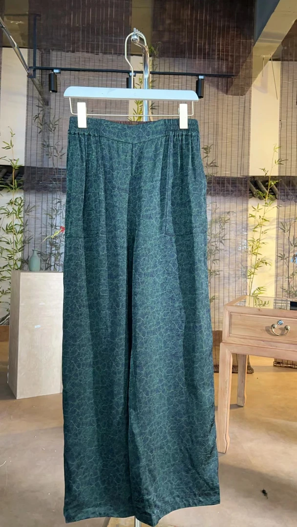 提花松紧腰休闲风女装透气法式夏季新中式休闲裤子7444