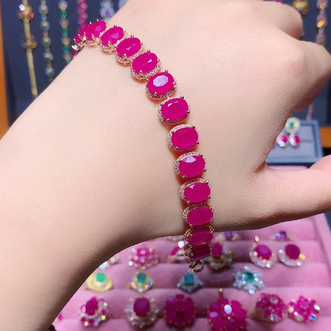 红宝石银S925镶嵌手链