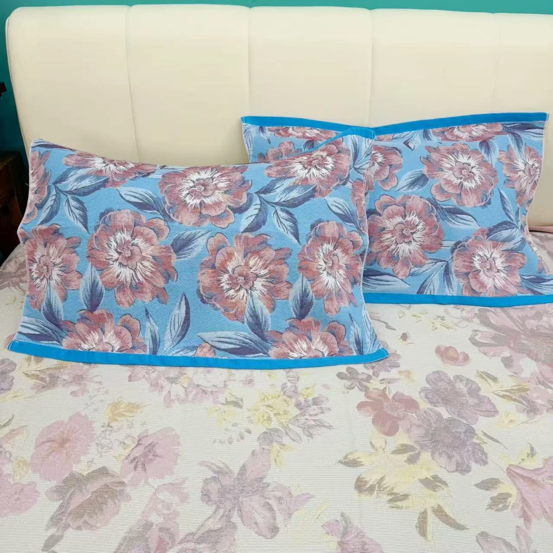 【蓝牡丹】枕巾 52*78cm纱布棉枕巾一对