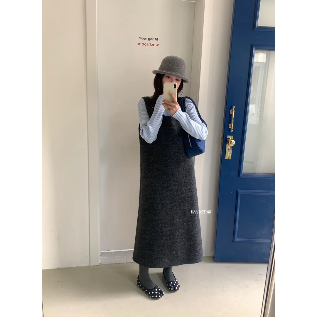 RS.WHMT-韩系ins气质宽松U领圈圈羊毛呢背心连衣裙（含7羊毛）Q19