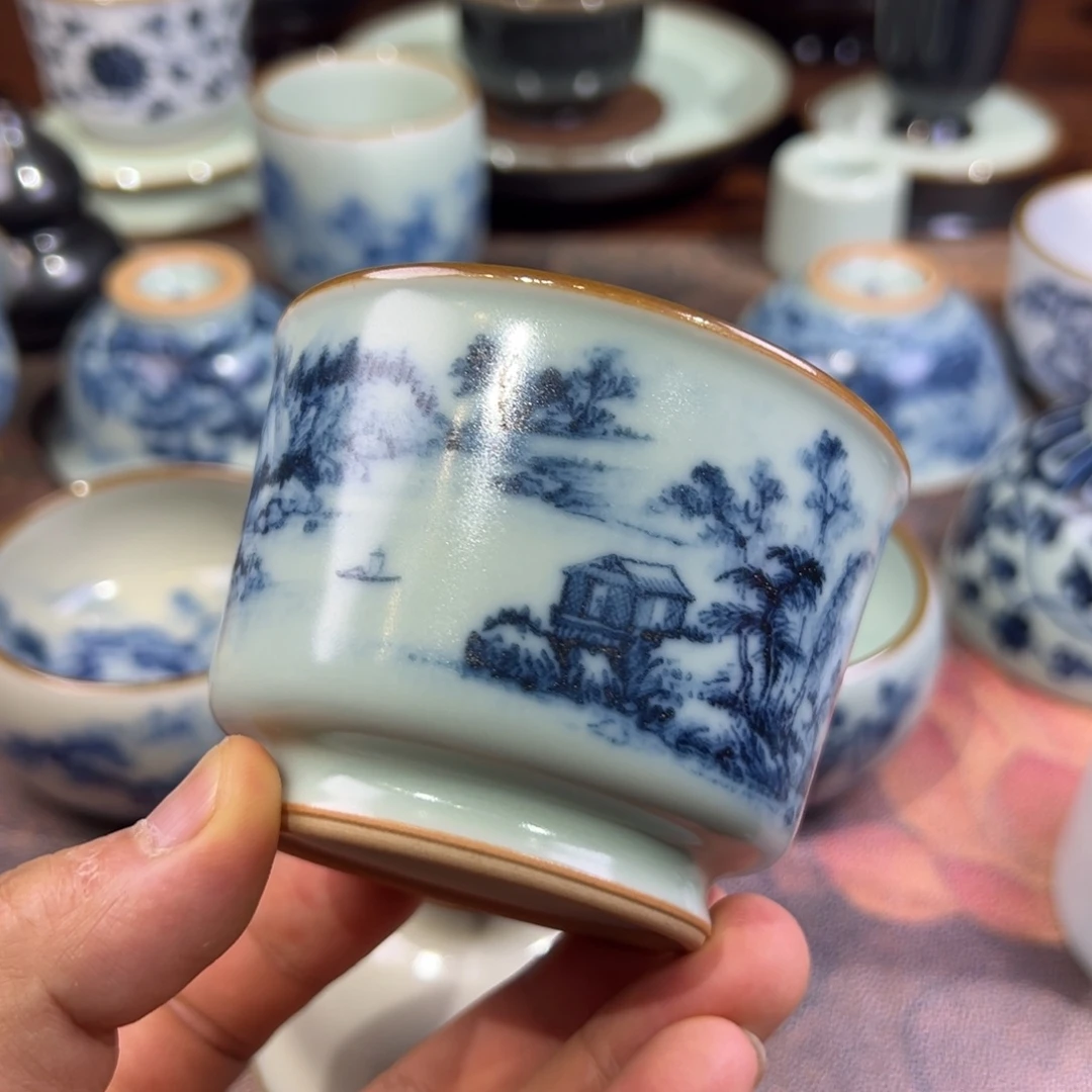 杯天青不开片山水容天杯