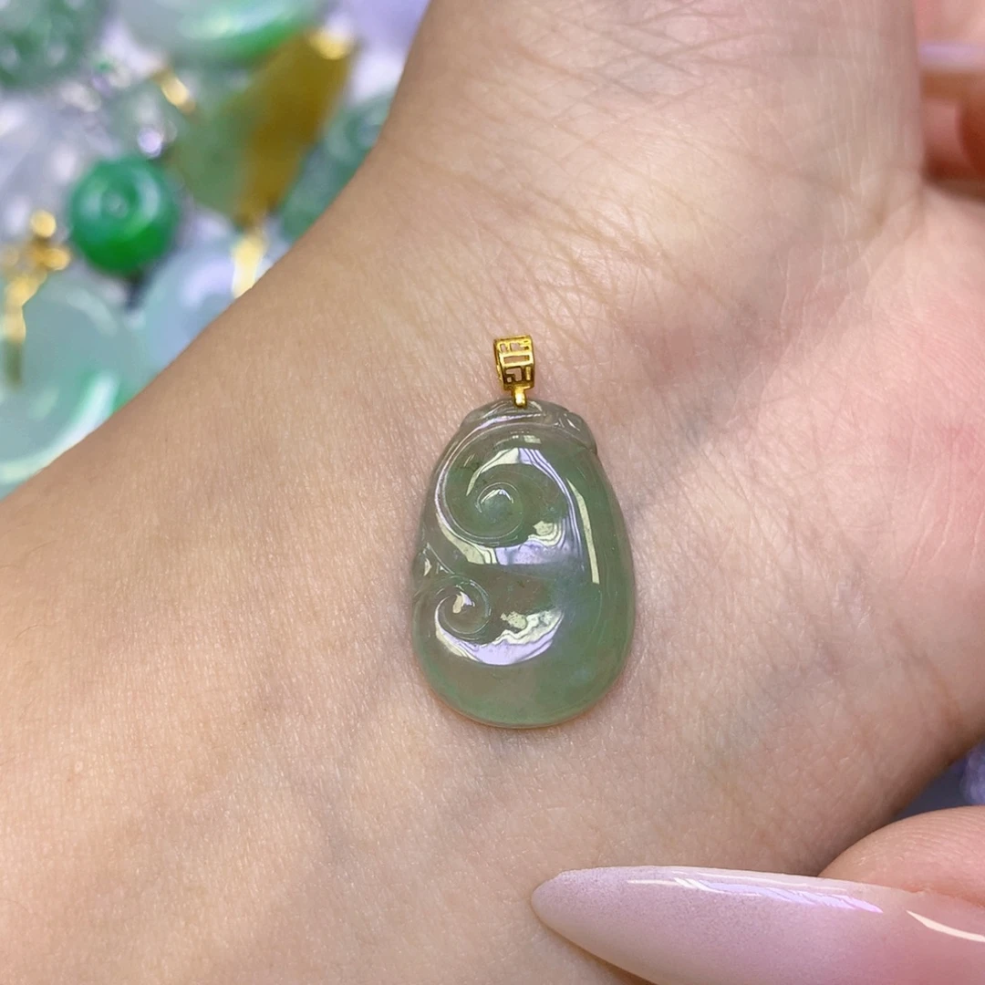 翡翠18K金镶嵌颈饰天然缅甸翡翠a货百元以上9元证书费自理