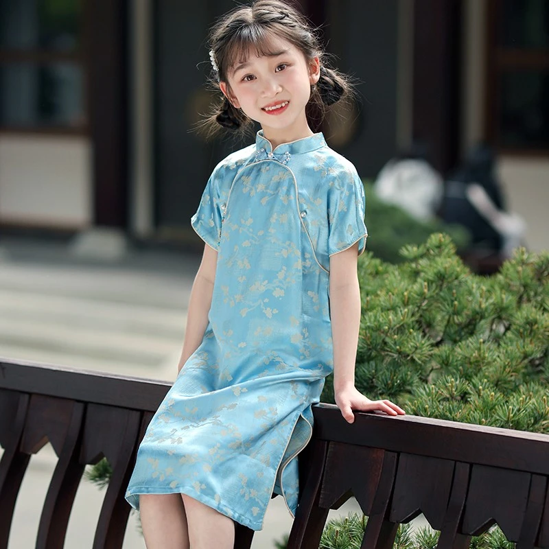 儿童旗袍女童夏季短袖气质国风连衣裙汉服女孩新中式复古旗袍裙子