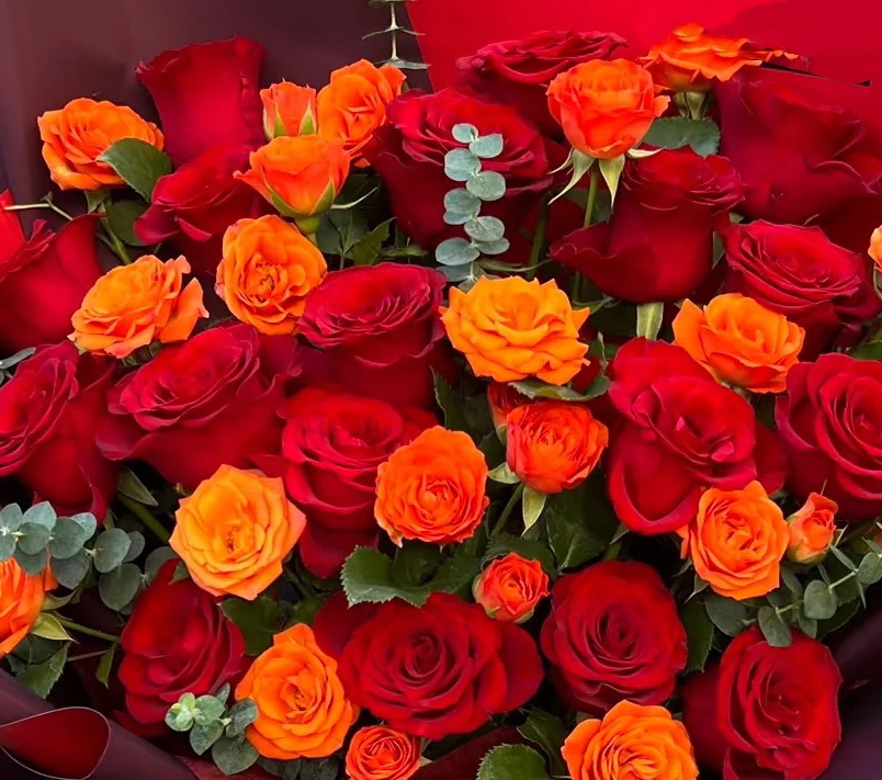 66「花仙子鲜花套餐」红玫瑰+康乃馨+橙芭比多头玫瑰+配草