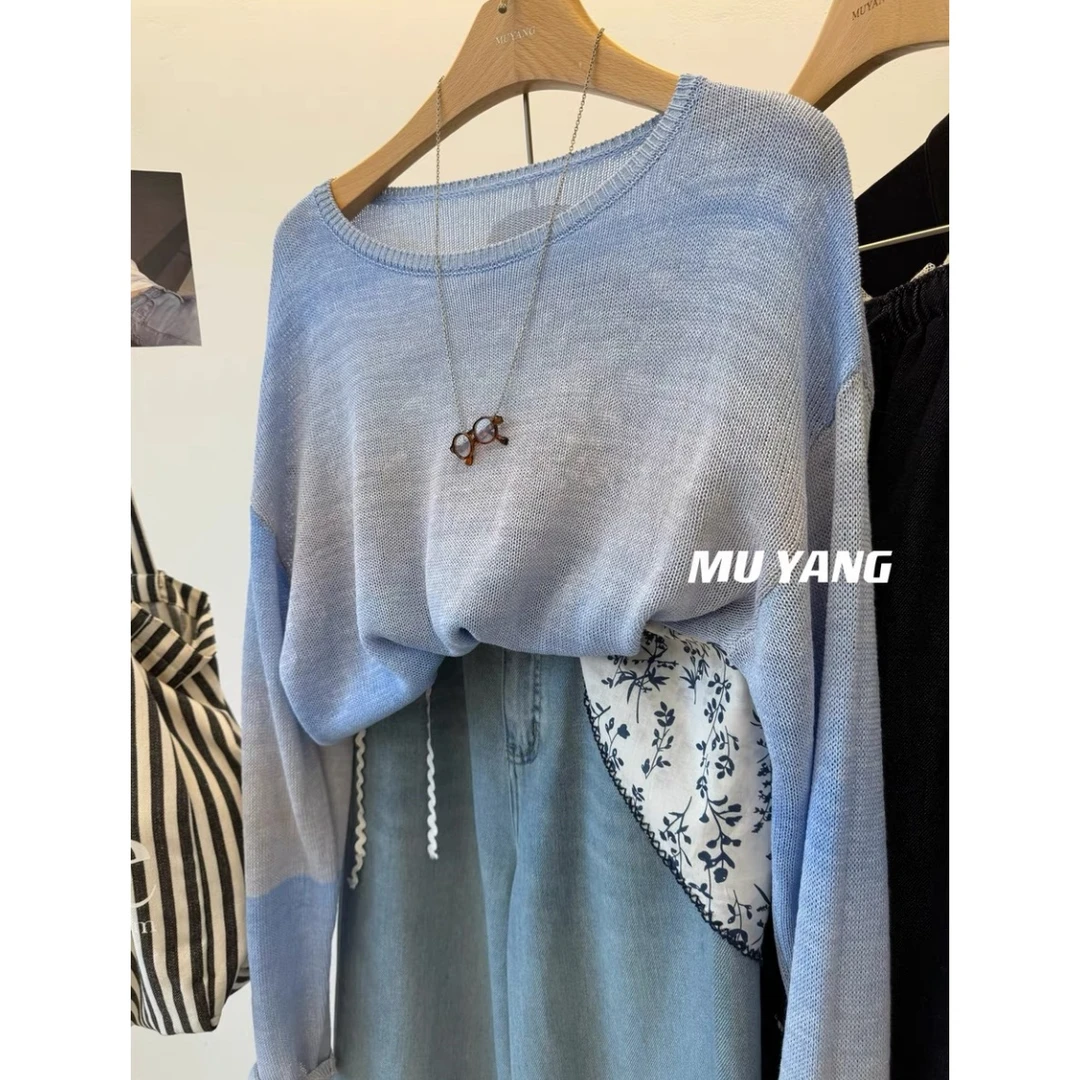 兰渐灰兰」显瘦宽松特种纱针织慵懒套头上衣女 25春夏新款